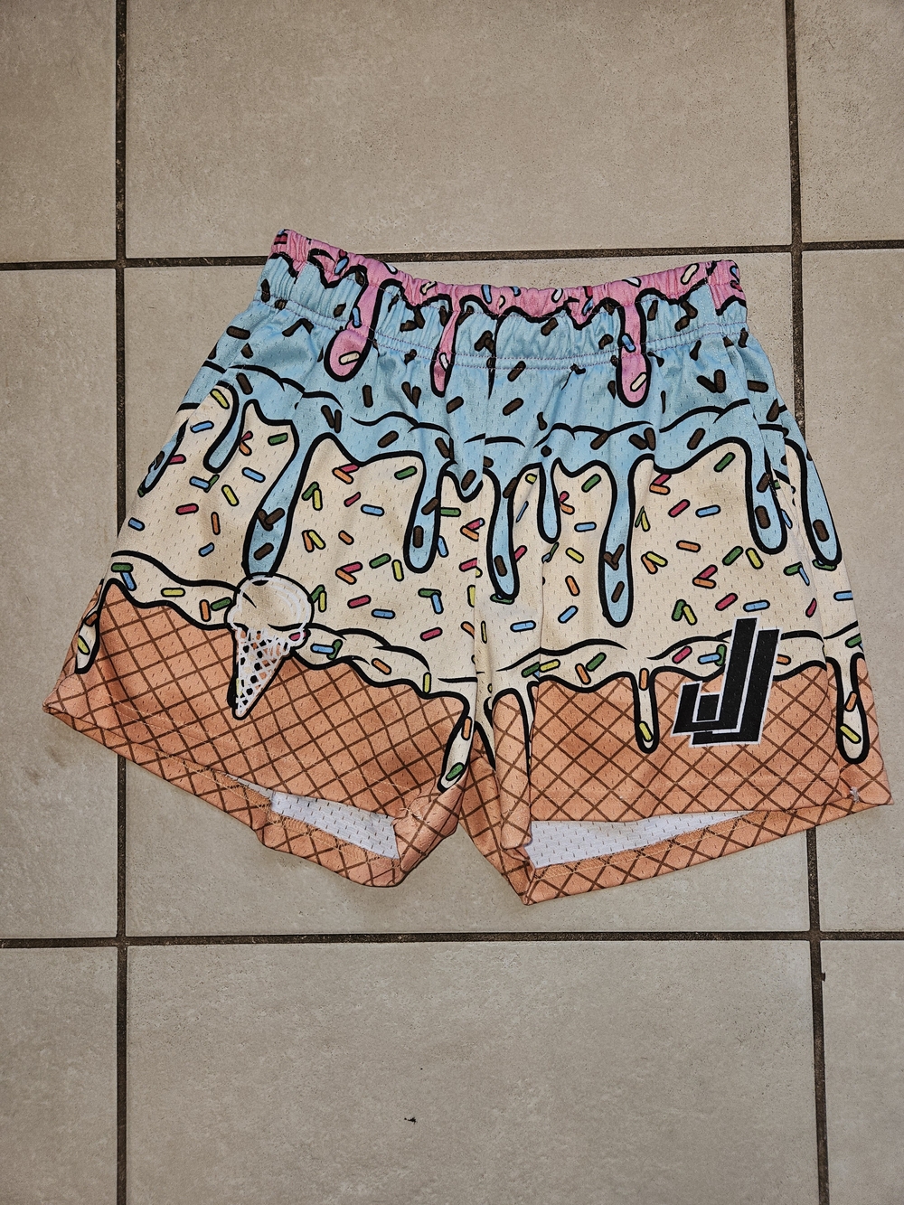 Source Unknown Men's Ice Cream Graphic Athletic Shorts in Blue, Pink, Cream, Tan